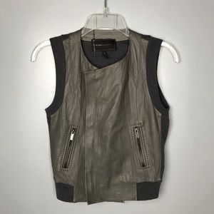 BCBGMAXAZRIA Leather Wool Green/Grey Vest sz XS